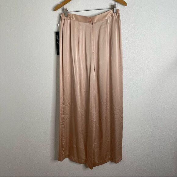 Vintage Suzelle 100% Silk Wide Leg High Waisted Slit Leg Light Pink Pants - Picture 5 of 5